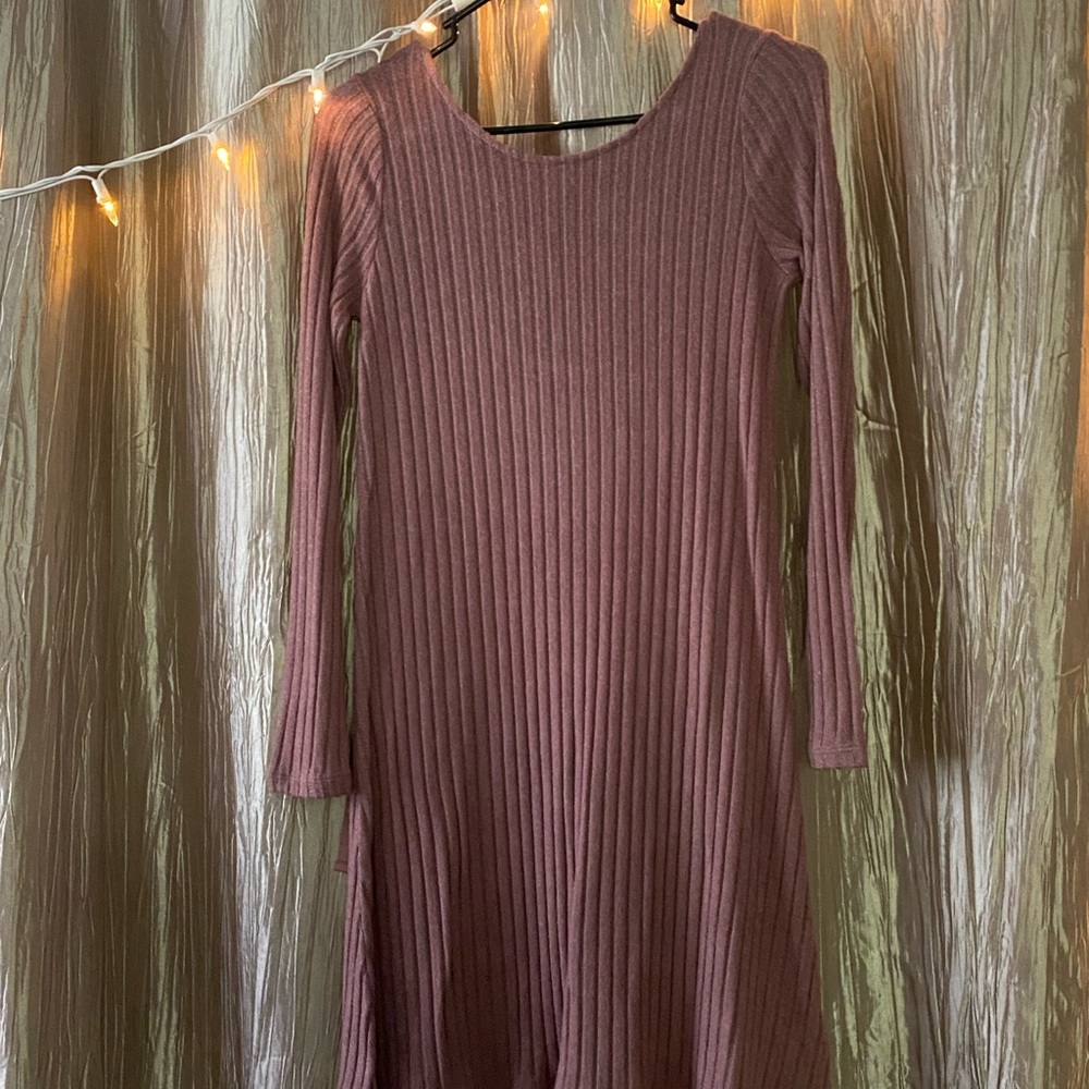 Soft Pink Sweater Dress w/ Swoop Back and ribbon